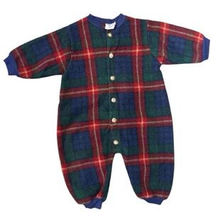 Vintage Charming Fashions Plaid Fleece One-Piece (12M) Made in Canada